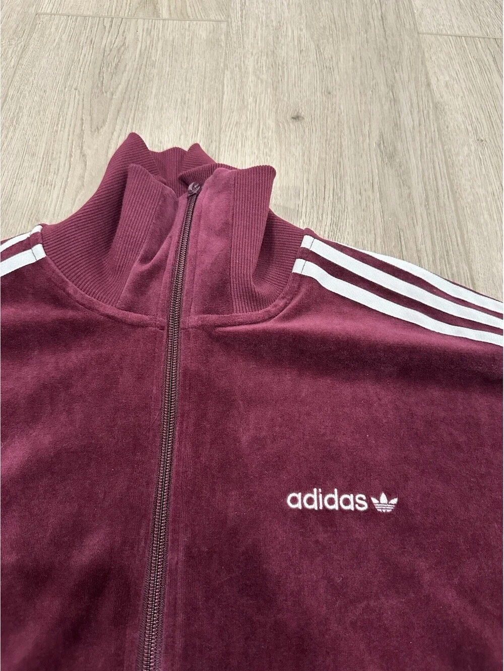 Retro Adidas Velour Tack Top Jacket Mens Medium Burgandy